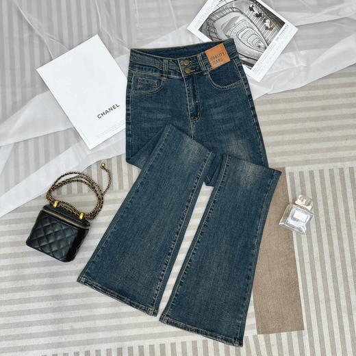 复古蓝双排扣微喇叭牛仔裤女2026新款高腰修身显瘦裤加绒加厚聚 商品图1