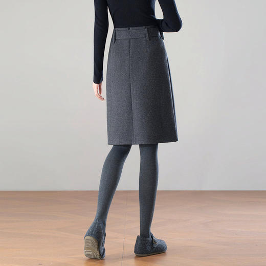 「自」全新升级【铂金会员146/天猫199/差价53】(13227)洛诗琳极简风毛呢半身裙2025冬新款高腰显瘦通勤包臀中裙 商品图3