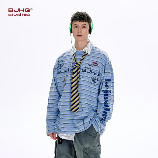 BJHG不计后果 条纹长袖T恤男款春季潮牌美式复古休闲纯棉卫衣薄女 商品图1