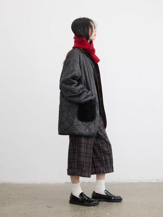 步履不停/5D43191C/60羊毛格纹毛呢折边七分裤 商品图3