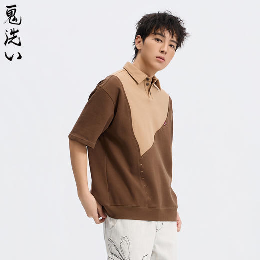 ONIARAI/鬼洗26黑标石器时代狩猎者剪影拼接散口宽马球衫 A840025 商品图1