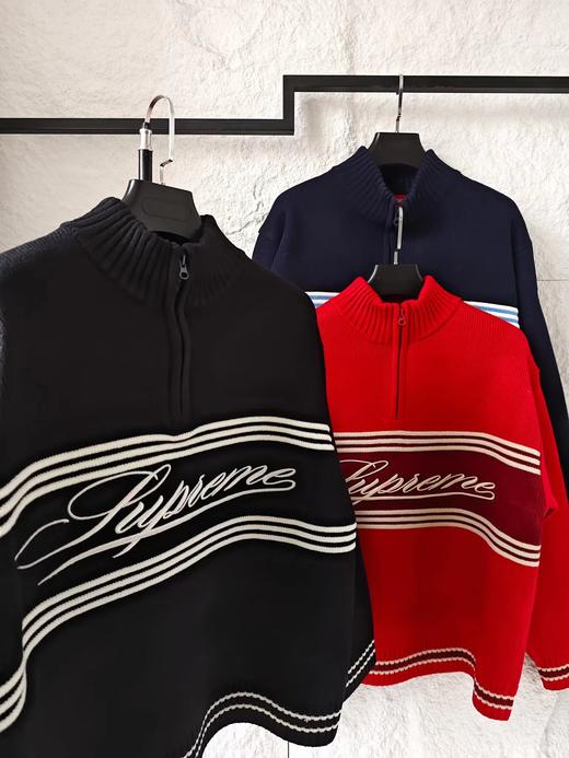 D122603条纹logo草写刺绣字母半拉链毛衣男女同款 商品图8