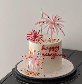 新年蛋糕--【 新年烟花】黑色方托