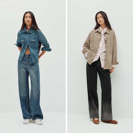 森柔|商场同款森马牛仔裤女春分割长裤2026新款潮流显腿长阔腿裤 商品图4