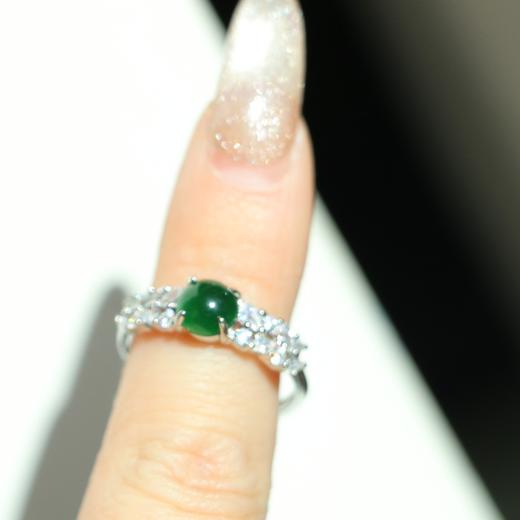 纯天然危地马拉翡翠 满绿蛋面6*6mm 纯银精工配件 可开合戒指 商品图6