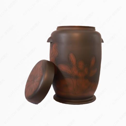 纯手工拉坯五色泥紫陶荷花大坛（线雕）骨灰坛骨灰罐骨灰盒寿盒 商品图1