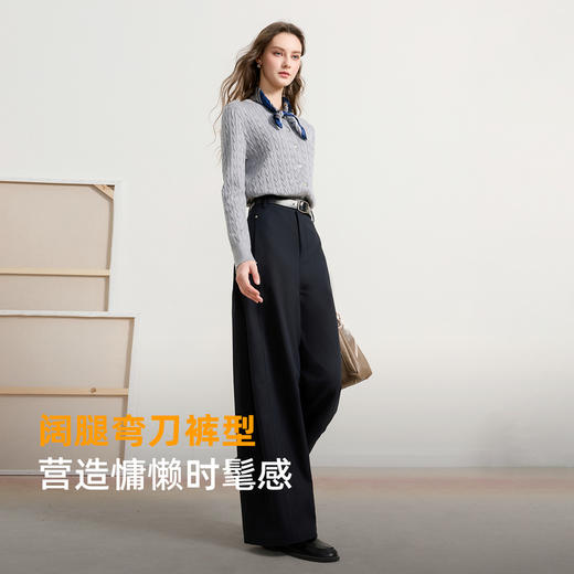 三彩2026春季新款休闲裤收腰宽松阔腿裤长裤垂感简约时尚S 商品图2