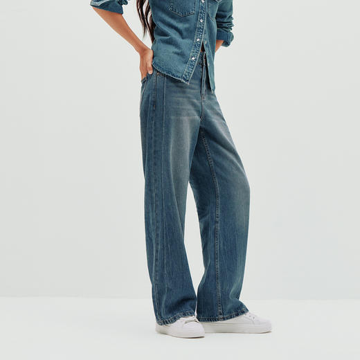 森柔|商场同款森马牛仔裤女春分割长裤2026新款潮流显腿长阔腿裤 商品图2