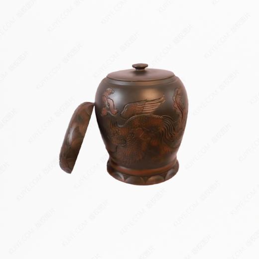 纯手工拉坯五色泥紫陶龙凤小坛（浮雕）骨灰坛骨灰罐骨灰盒寿盒 商品图1
