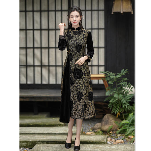 时尚改良新中式长款假奥黛七分袖旗袍GX66826 商品图0