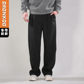 DRONKOO 2025 抽绳前斜破骨膝盖破缝右袋金属标复合绒厚休闲长裤