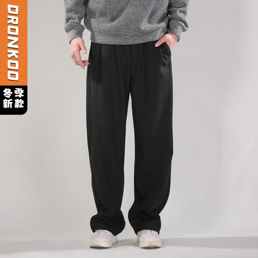 DRONKOO 2025 抽绳前斜破骨膝盖破缝右袋金属标复合绒厚休闲长裤 商品图0