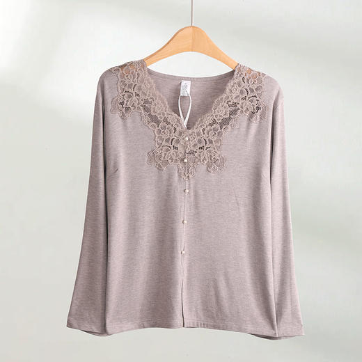 西子/棉混纺V领手剪蕾丝弹力睡衣套装家居服套装/JJKX0030 商品图3