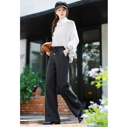 【鹅公主 羊毛蚕丝法式直筒裤】90-155斤可穿，美绒呢羊毛直筒裤，面层质感佳，直筒修饰腿型，后口袋添美。做工精，腰部抽绳更舒适~ 商品图2