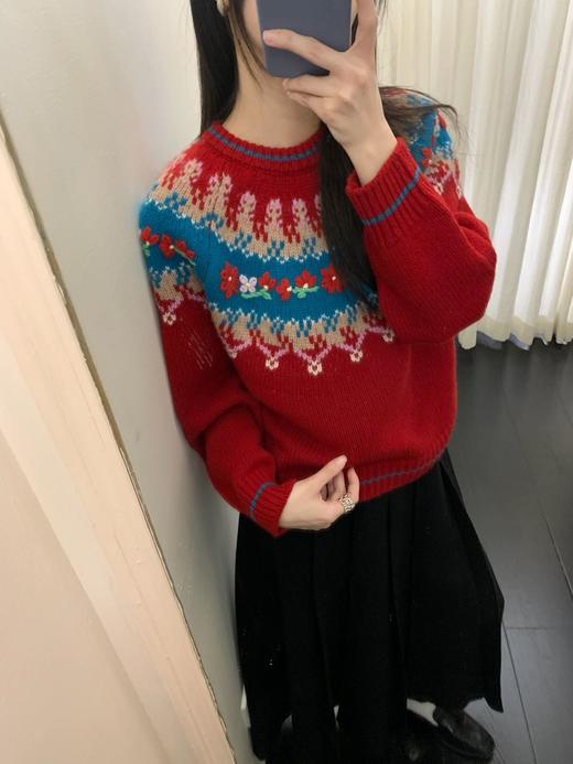 SZ6E02_胭脂色_针织衫_冬季_圆领长袖提花宽松_高级女装_BERNIEELEN 伯妮斯茵 商品图1