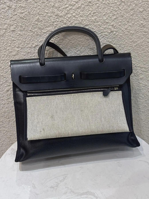 爱马仕 herbag 黑白 防水布 斜挎包 商品图2