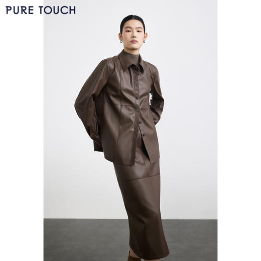 商场同款PURE TOUCH女装25秋冬新款PU皮革长袖衬衫结构设计衬衣 商品图3