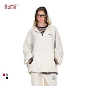 BJHG不计后果美式连帽卫衣男款春季新款潮拉链polo领灯芯绒帽衫女