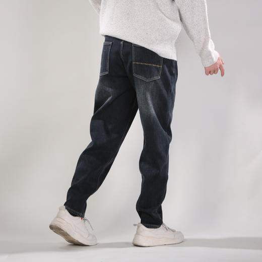 DRONKOO 2025 正常腰表袋黑皮标复合厚绒厚牛仔长裤 商品图3