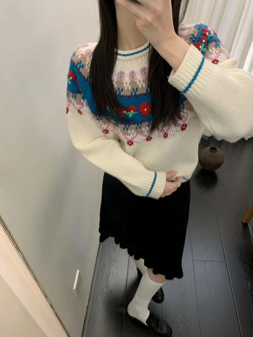 SZ6E02_凝脂色_针织衫_冬季_圆领长袖提花宽松_高级女装_BERNIEELEN 伯妮斯茵 商品图0