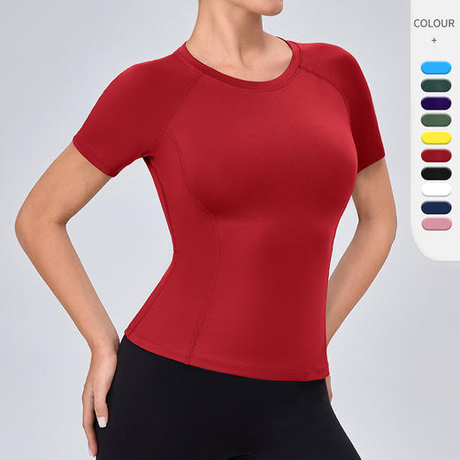 跃牌【欲动春风】系列 女紧身瑜伽短袖高弹速干健身运动T恤圆领透气显瘦跑步上衣LH1110 商品图0