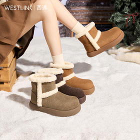 西遇厚底加绒雪地靴女冬季新款加厚保暖勃肯短靴毛毛棉鞋子K0057367
