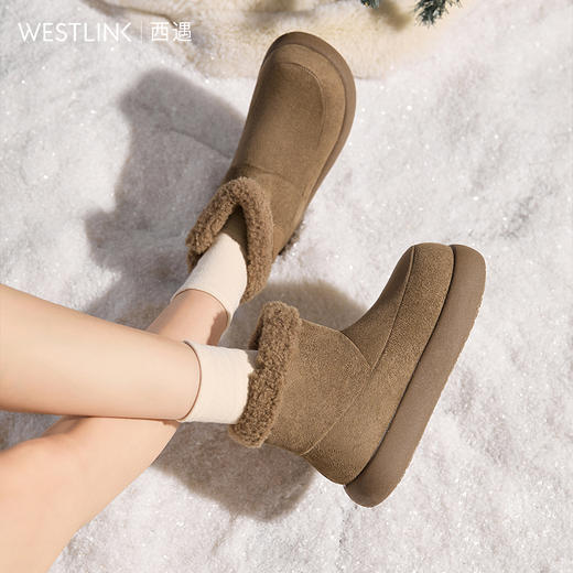 西遇厚底毛毛雪地靴女冬季新款一脚蹬棉鞋子保暖勃肯短靴K0057368 商品图1