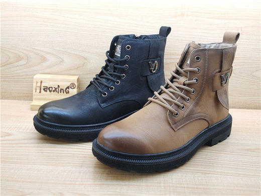 豪行冬款正品真皮马丁靴时尚舒适加绒保暖圆头男棉鞋13442037 商品图3