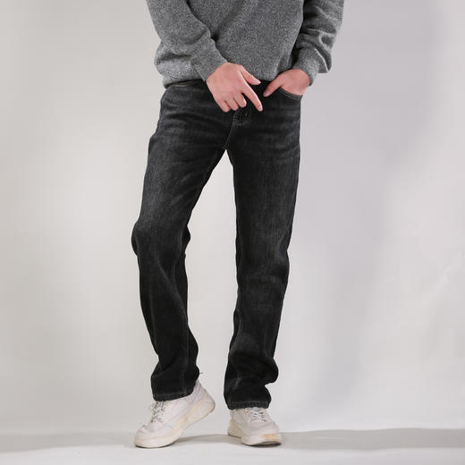 DRONKOO 2025 正常腰表袋右后袋NEW刺绣复合绒厚牛仔长裤 商品图1