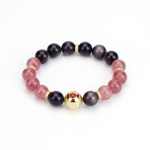 好运连珠 黑曜石草莓晶火行手串 商品图8