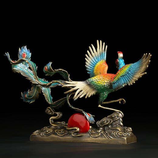【专属礼盒】凤鸣朝阳彩铜火凤凰铜制版办公室桌面装饰品摆件开业礼物 商品图1