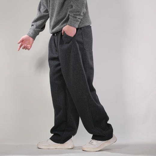 DRONKOO 2025 抽绳右裤袢装饰斜纹肌理复合绒厚休闲长裤 商品图2