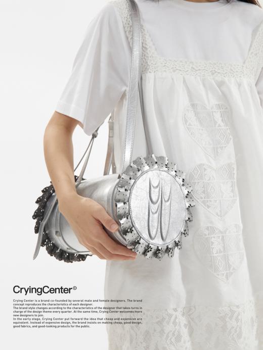 CryingCenter 银色皮革花边圆筒单肩斜挎包 哭喊中心 商品图3