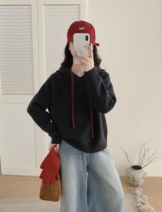 撞色连帽毛衣！2025新款韩系连帽毛衣！别致宽松毛衣！ 商品图2