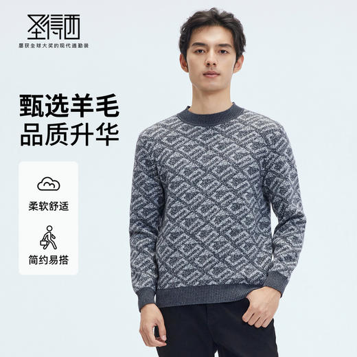 【门店同款&含山羊绒】圣得西2025年冬季毛衫提花男款圆领针织衫 商品图0