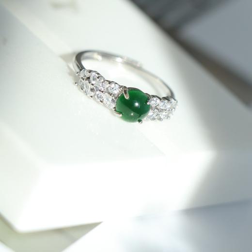 纯天然危地马拉翡翠 满绿蛋面6*6mm 纯银精工配件 可开合戒指 商品图4