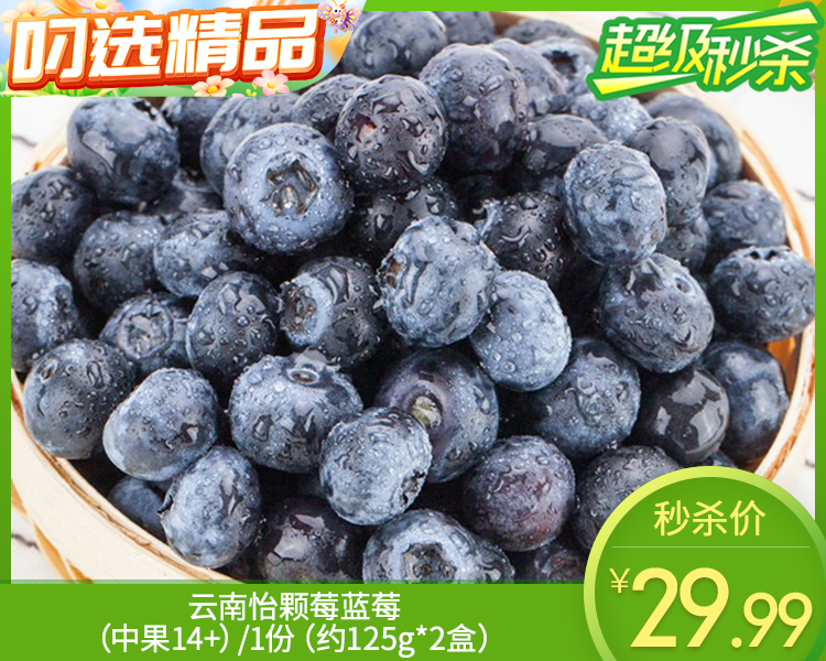 云南怡颗莓蓝莓（中果14+）/1份（约125g*2盒）