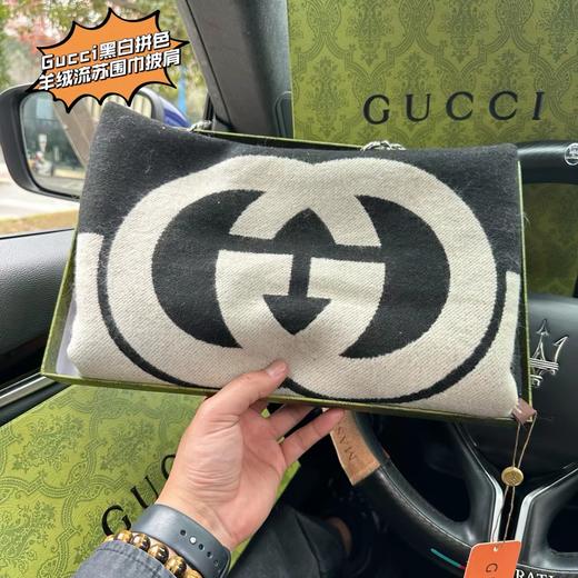 D122607新款双G重叠黑白拼色羊绒流苏围巾披肩 商品图12