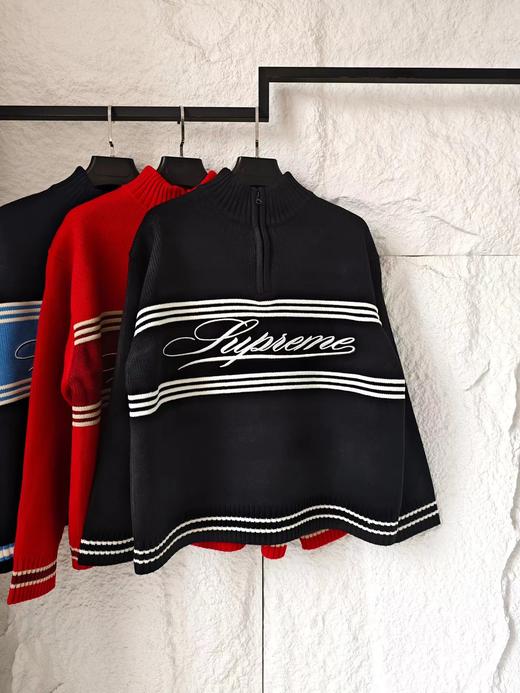 D122603条纹logo草写刺绣字母半拉链毛衣男女同款 商品图13