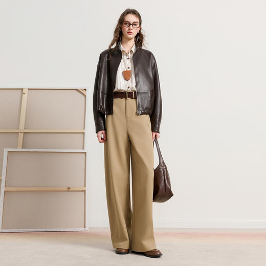 三彩2026春季新款休闲裤收腰宽松阔腿裤长裤垂感简约时尚S 商品图1