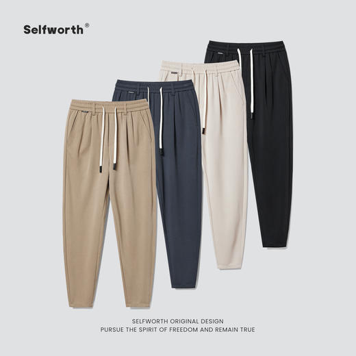 Selfworth男装针织休闲裤子2023秋季新款男士运动卫裤宽松九分裤 商品图1