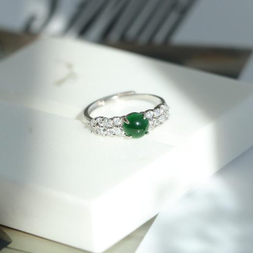 纯天然危地马拉翡翠 满绿蛋面6*6mm 纯银精工配件 可开合戒指 商品图1