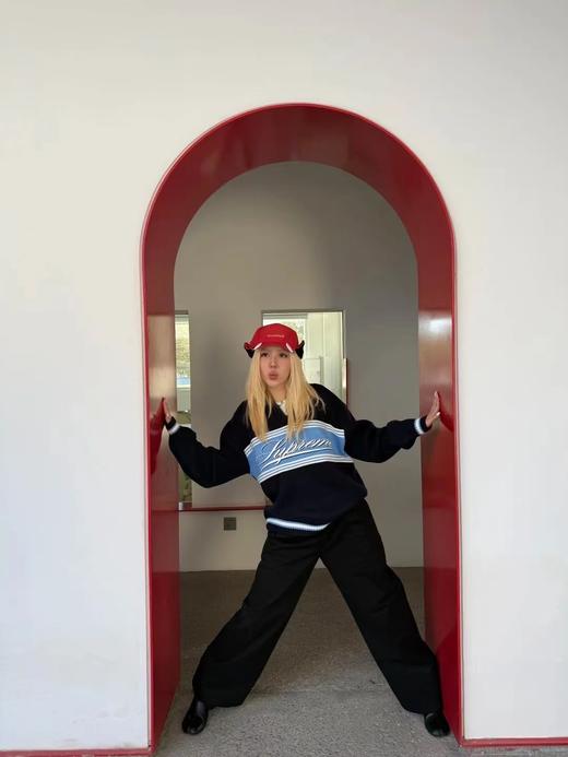 D122603条纹logo草写刺绣字母半拉链毛衣男女同款 商品图2