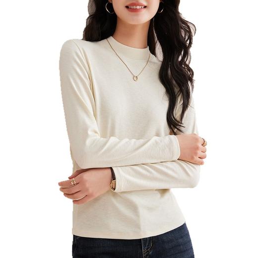 「自j」全新升级【铂金会员128/天猫169/差价41】(03044)洛诗琳半高领兰精打底衫2026春季秋新款正肩显瘦长袖T恤 商品图4