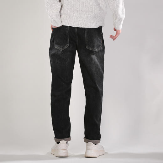 DRONKOO 2025 正常腰表袋右后袋白标绣线一体绒厚牛仔长裤 商品图4