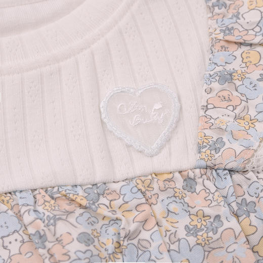 棉果果春季新品女童针织提花可爱洋气小碎花假两件长袖T恤M122140226111 商品图2