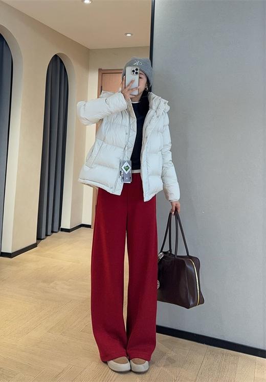 新年团宠糯米棉暗红窄版加厚加绒阔腿直筒裤高腰休闲裤 商品图7