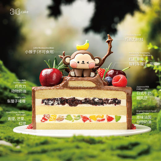 摩羯座 ∙ 萌猴丛林 ∙ 黑巧莓果车厘奶油蛋糕，可选1.5/2.5/6磅  | 36 CAKE 商品图3