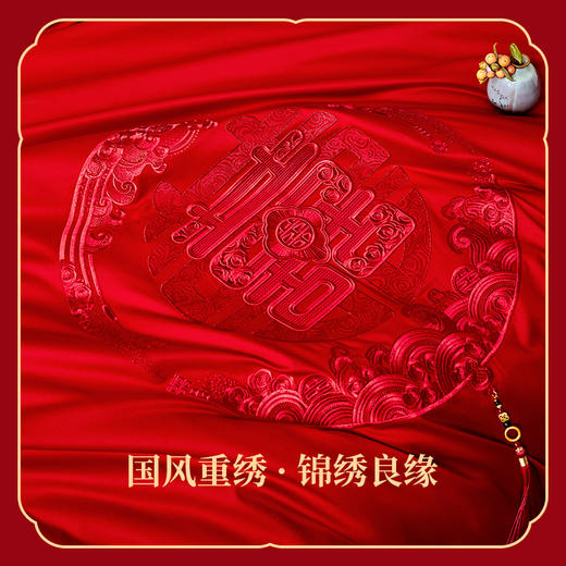 多喜爱 60S全棉贡缎刺绣流苏挂坠婚庆八件套 玫瑰喜绵 cs 商品图1