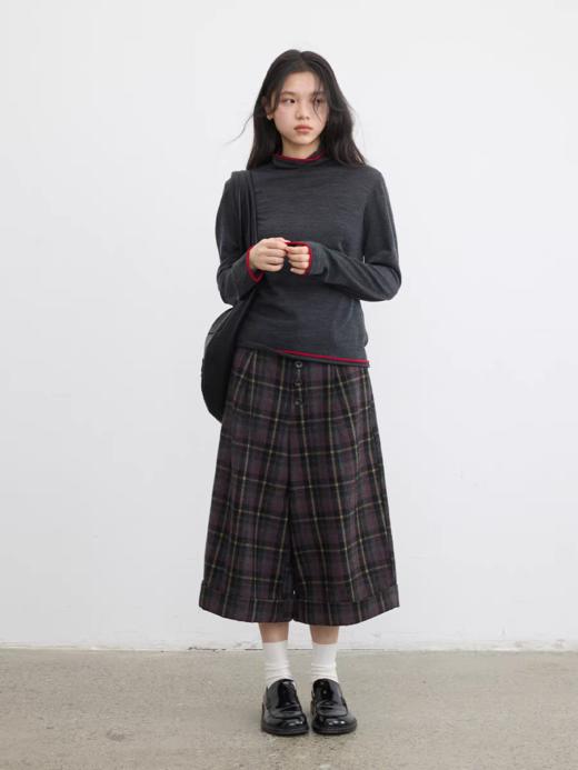 步履不停/5D43191C/60羊毛格纹毛呢折边七分裤 商品图1